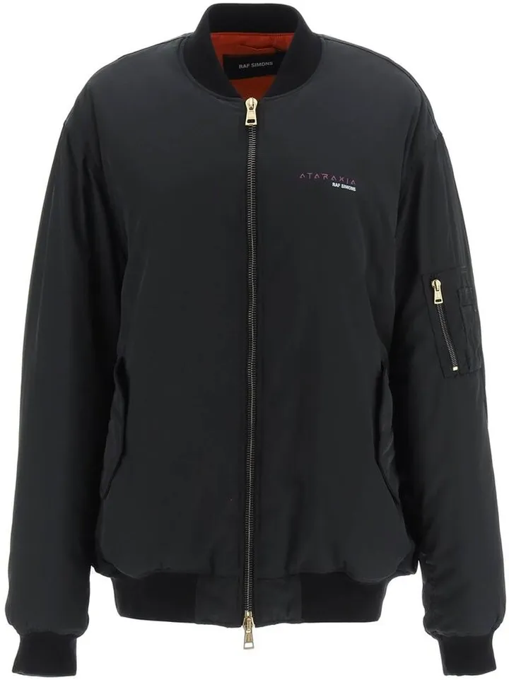 Raf Simons Slogan Printed Zipped Bomber Jacket