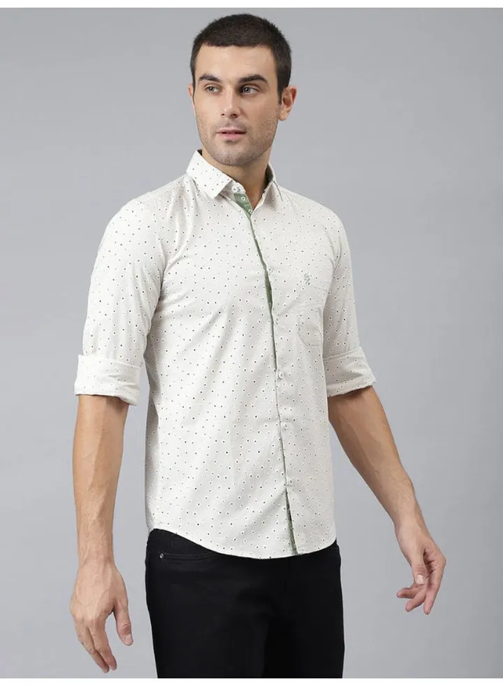 All-Over Printed Button Down Shirt Ecru