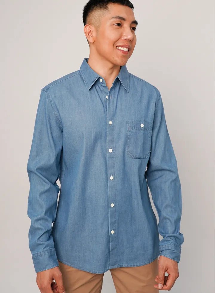 Men’s Single Breast Collared Neck Button Down Shirt in Light Blue