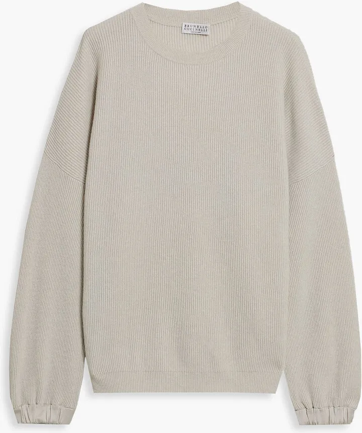 Satin-trimmed cashmere sweater