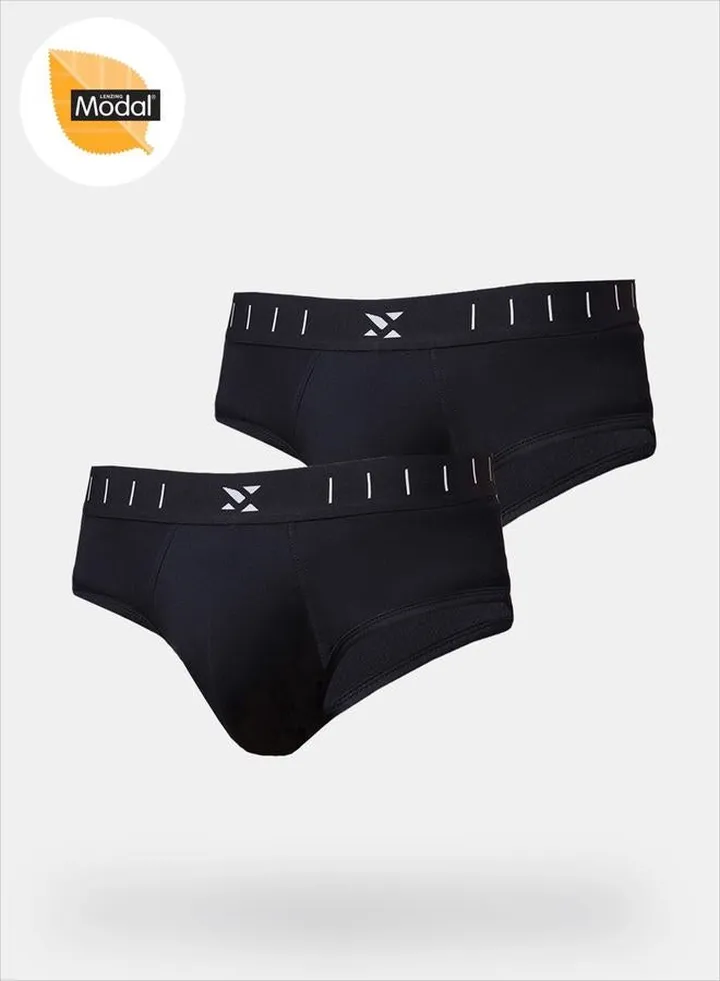 Pack of 2 - Solid Briefs with Brand Icon Waistband