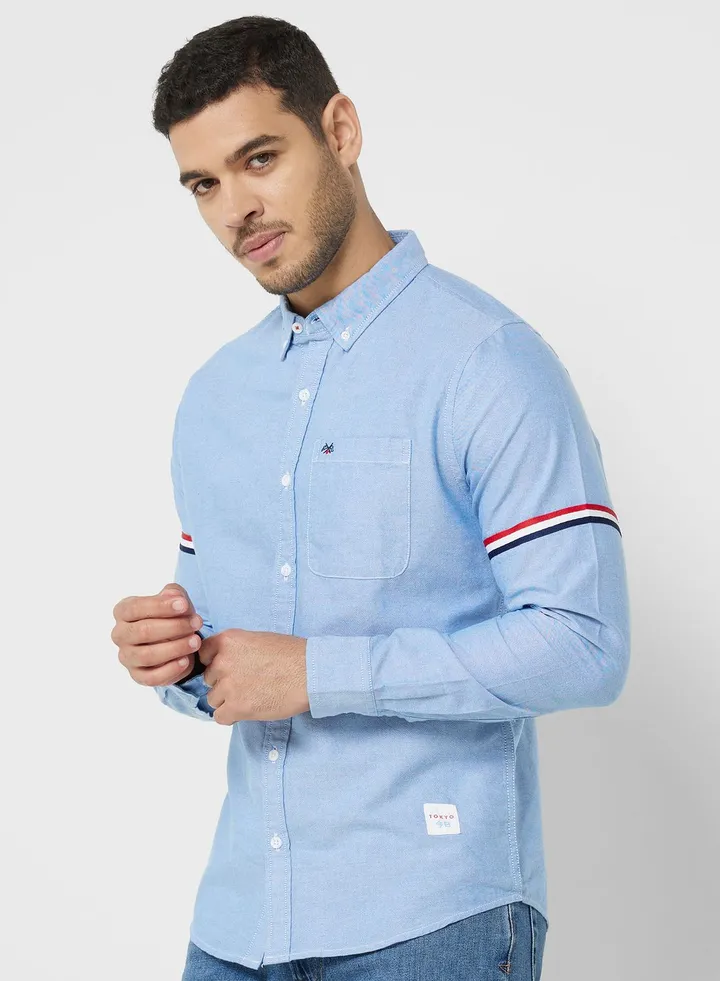 Men Blue Slim Fit Pure Cotton Casual Sustainable Shirt