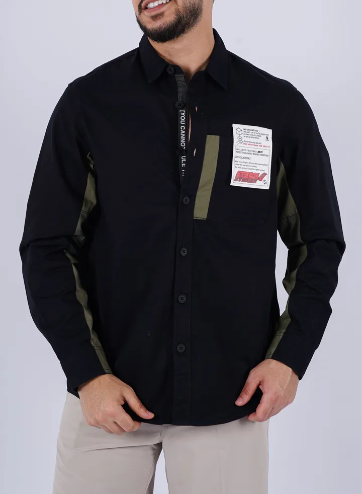 Men’s Design Crew Neck Long Sleeves Casual Shirt in Black
