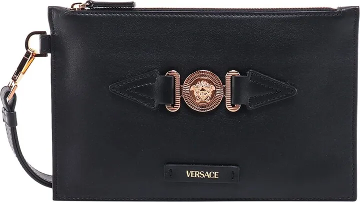 Leather clutch with iconic frontal Medusa