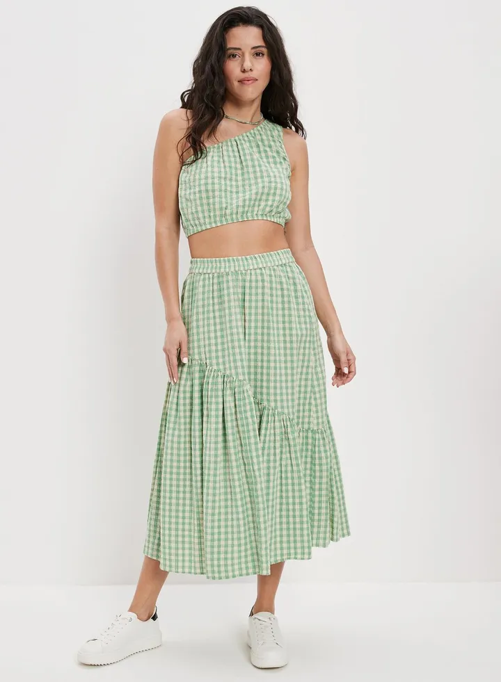 Floral Print Tiered High Waist Skirt