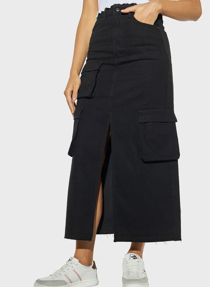 Denim Slit Skirt