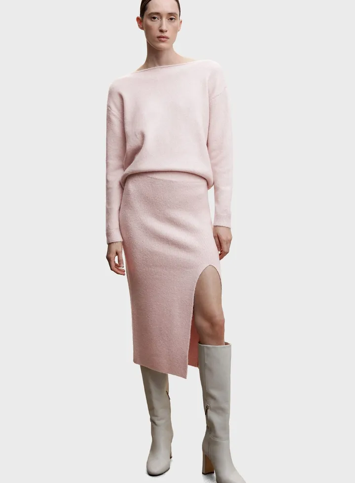 Side Slit Ribbed Skirt