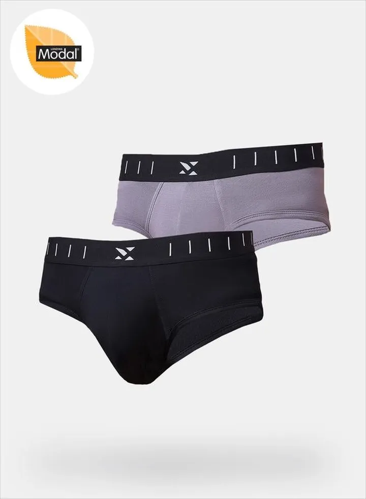 Pack of 2 - Solid Briefs with Brand Icon Waistband