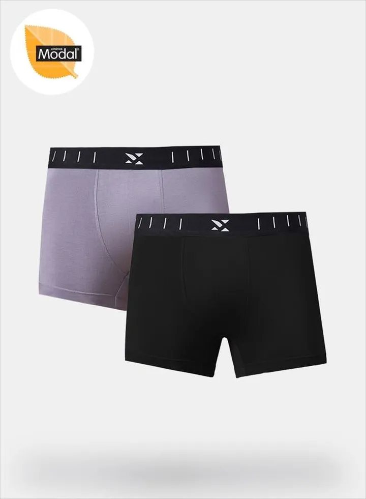 Pack of 2 - Solid Trunks with Brand Icon Waistband