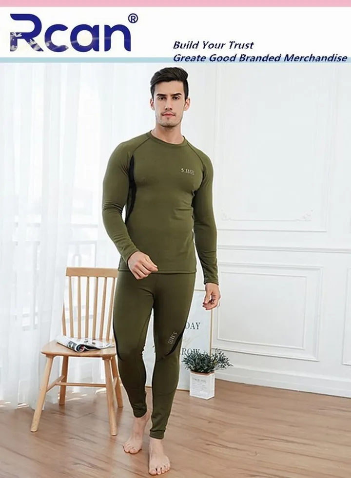 2 Piece Men's Round Neck Thermal Underwear Set Winter Pajamas Lightweight Slim Fitting Outdoor Sport Long Sleeved T-Shirt and Long Pants Plush Lined Basic Layer Bottoming Shirt Plus Size