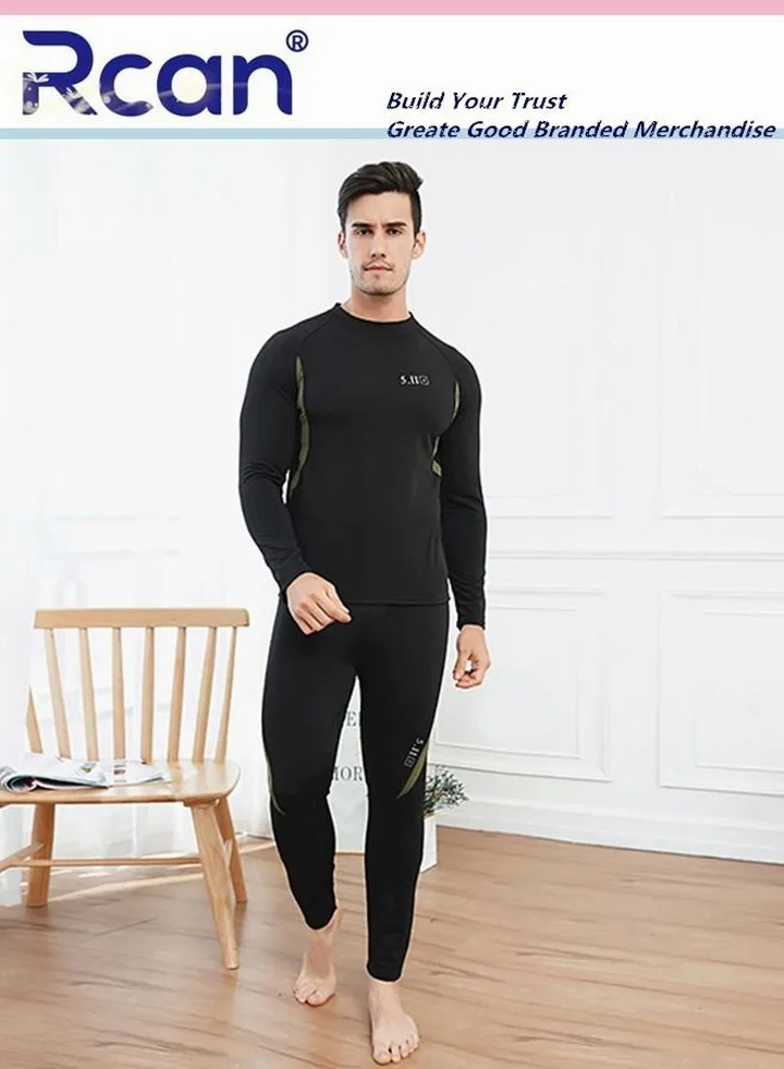 2 Piece Men's Round Neck Thermal Underwear Set Winter Pajamas Lightweight Slim Fitting Outdoor Sport Long Sleeved T-Shirt and Long Pants Plush lined Basic Layer Bottoming Shirt Plus Size
