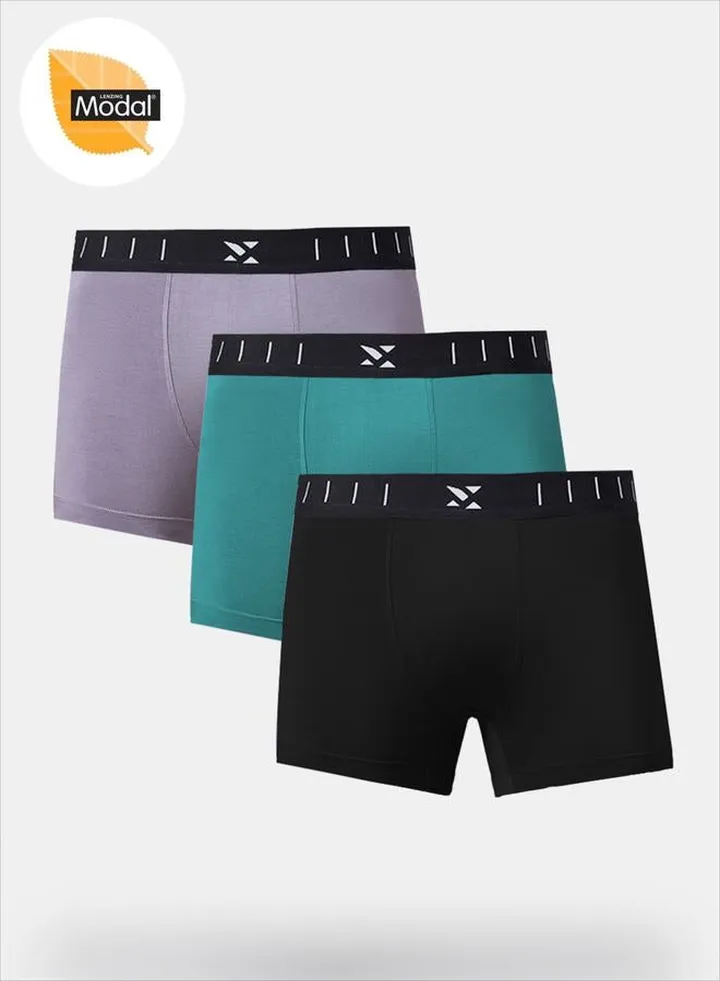 Pack of 3 - Solid Trunks with Brand Icon Waistband