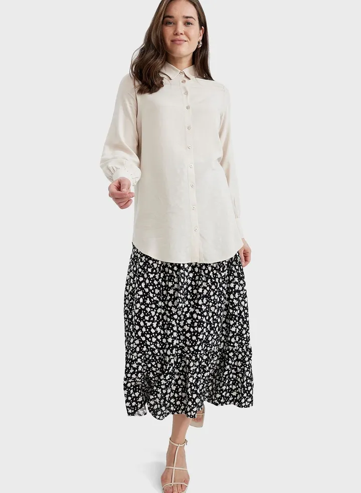 Floral Printed Tiered Skirt