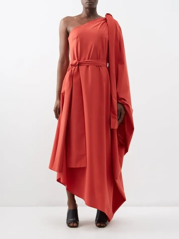 Secure One-shoulder Cotton-poplin Dress