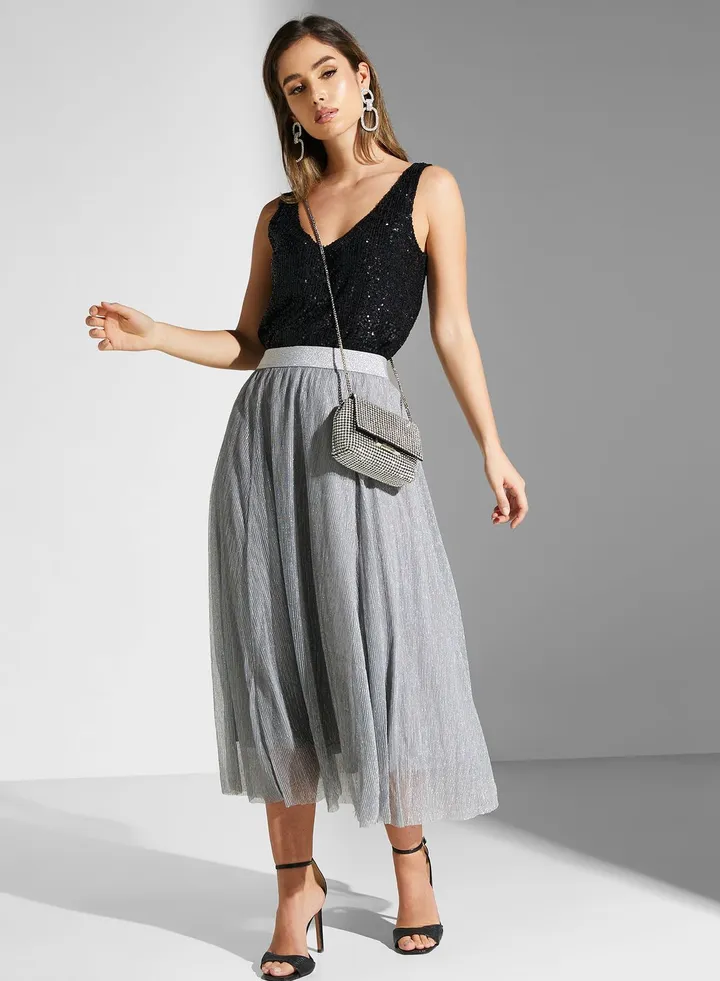 High Waist Pleated Skirt