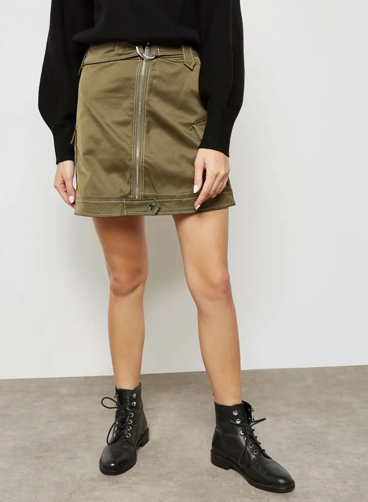 Pocket Detail Belted Skirt