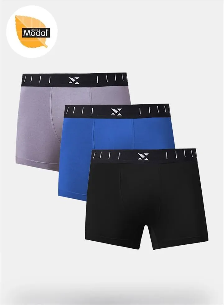 Pack of 3 - Solid Trunks with Brand Icon Waistband