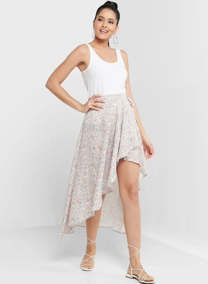 Tie Details Asymmetrical Skirt