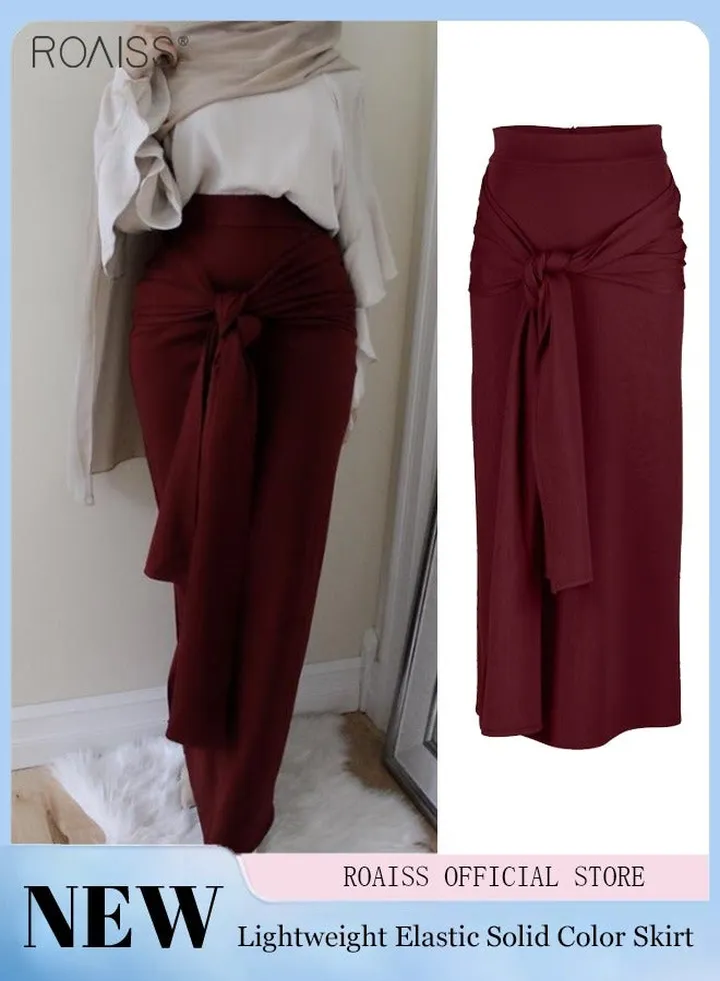 Women's Fashion Lace Up Tight Wrap Hip Skirt Solid Color Elastic Versatile Skirt Comfortable Casual High Waist Skirt