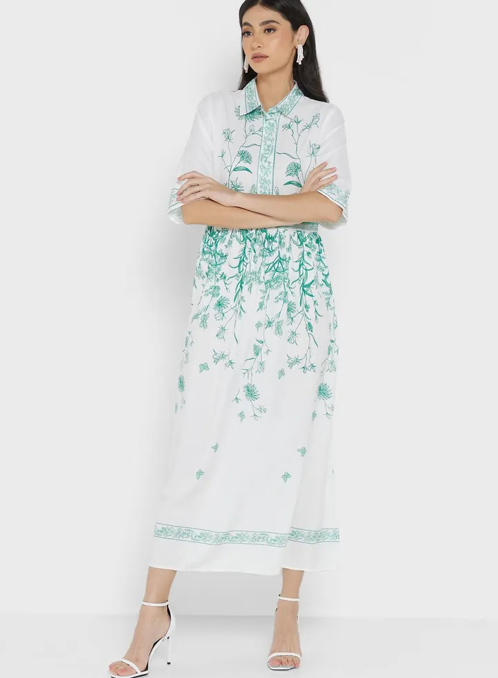 Fit & Flare Collar Detail Dress