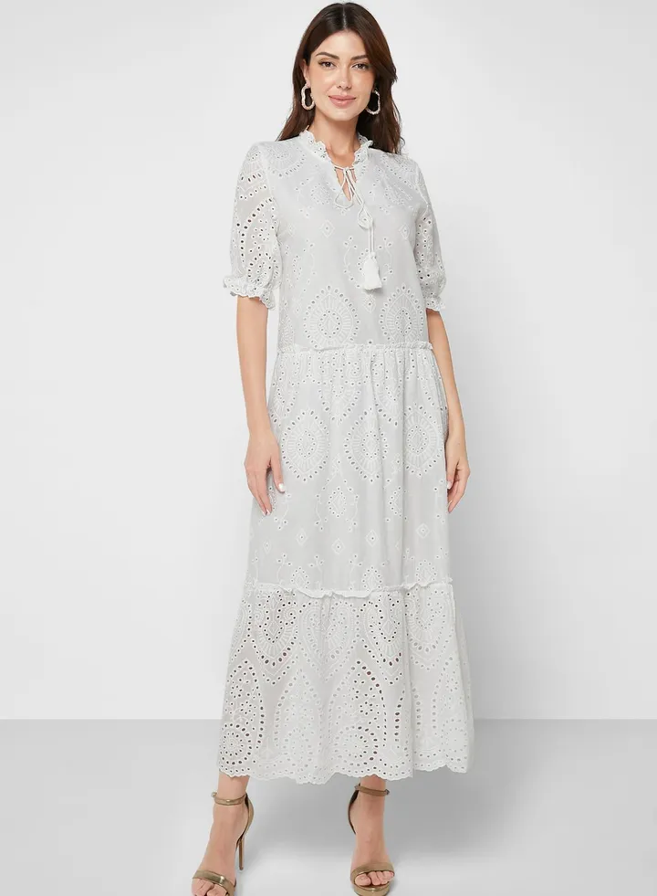 Eyelet Embroidery Detail Tiered Dress