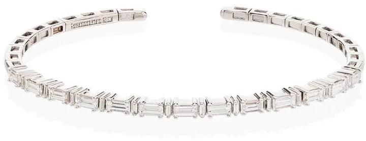 18kt White Gold Baguette-Cut Diamond Bangles