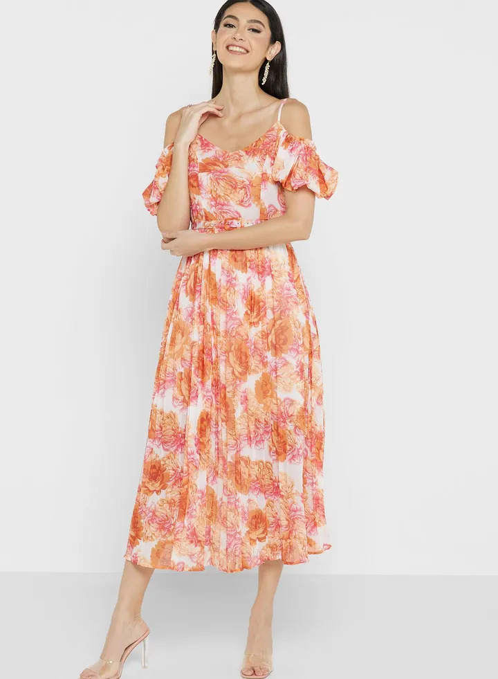 Cold Shoulder Printed Dress