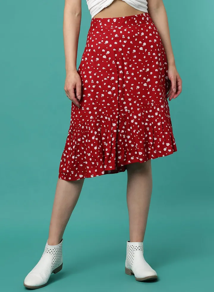 Floral Printed Skirt Red/White