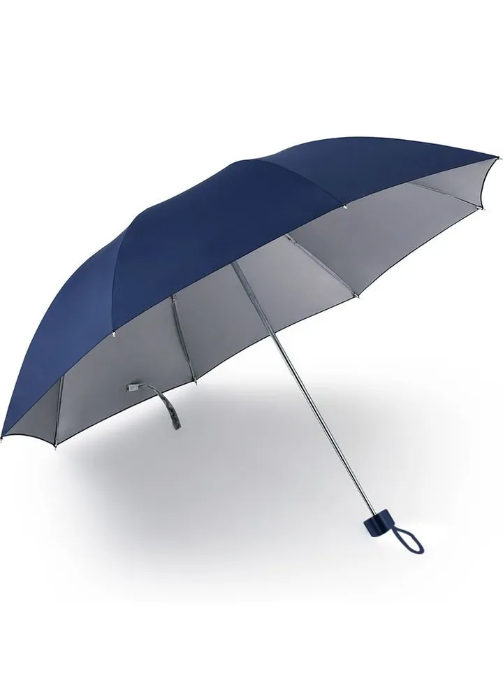 Portable Folding Coated Titanium Silver Anti-UV Sun Block Rainproof Travel Umbrella Blue/Silver
