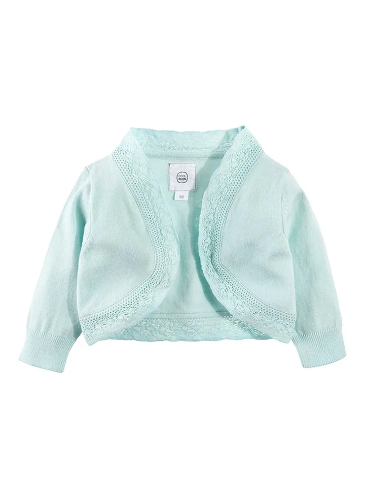 Girls Lace Border Shrug Turquoise
