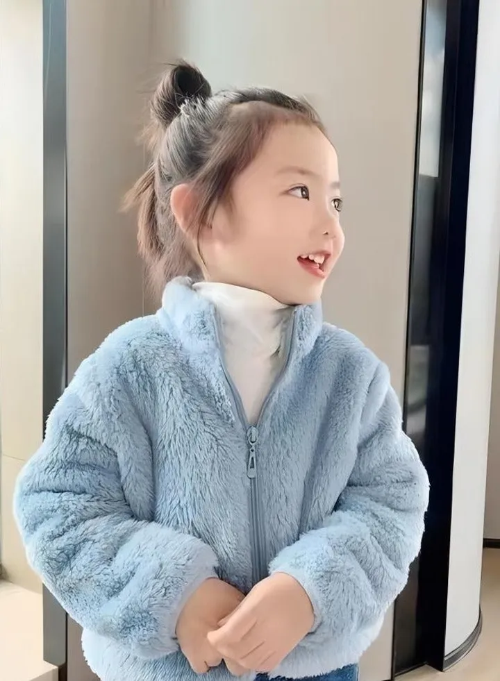 Children Soft and Skin Friendly Thermal Jacket Thick Coat with Moisture Wicking and Plush Double Sided Fleece Solid Color and Simple Design with Zip