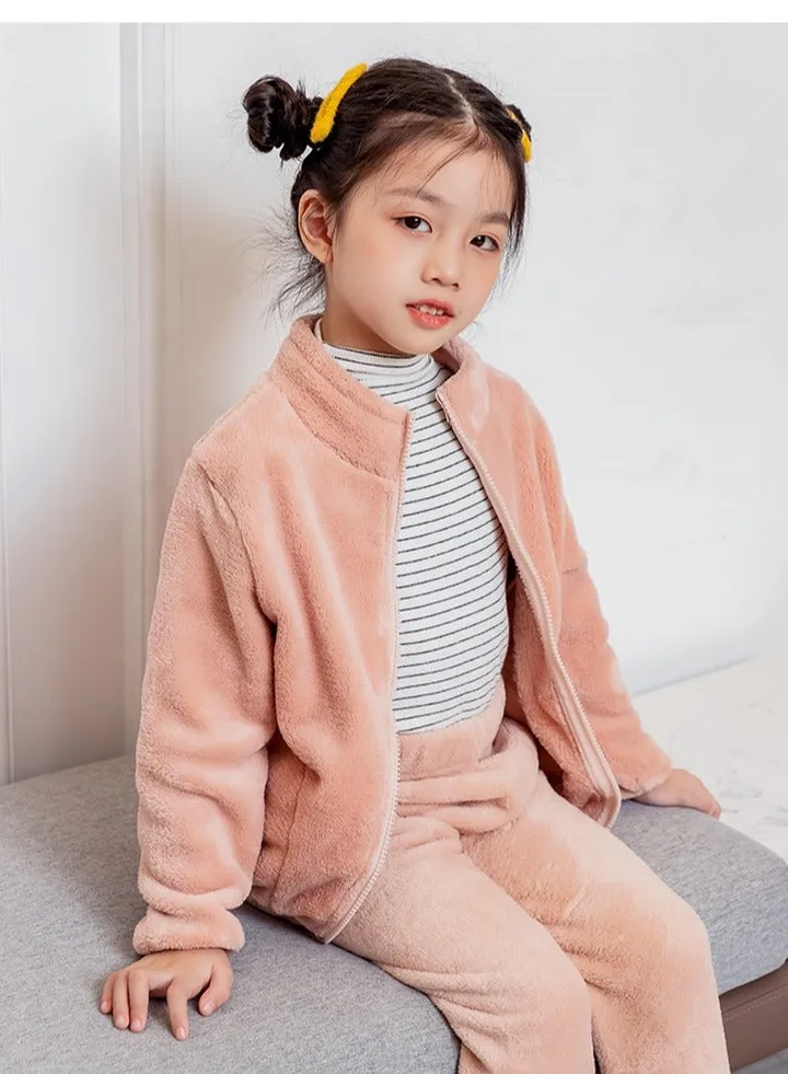 Toddler Kids Thickened and Fleece Coat Baby Little Girl Boy Cute Soft Cardigan Zip Up Jacket Warmth Coat Fall Winter Clothing Sweater Overcoat Pink