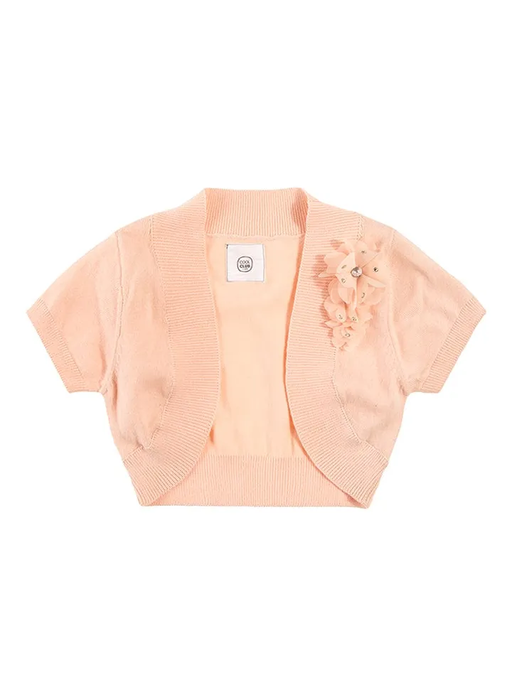 Girls Floral Embellished Shrug Peach