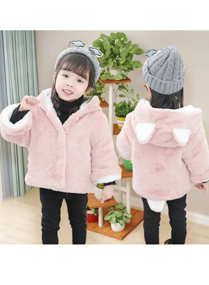Toddler Girl's Fleece Coat Baby Little Kids Cute Ear Hooded Faux Fur Fleece Jacket Warmth Thick Coat Fall Winter Clothing Sweater Overcoat