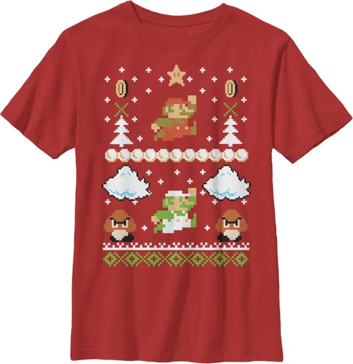 Boy's Nintendo Ugly Christmas Super Mario T-Shirt - Red - Small