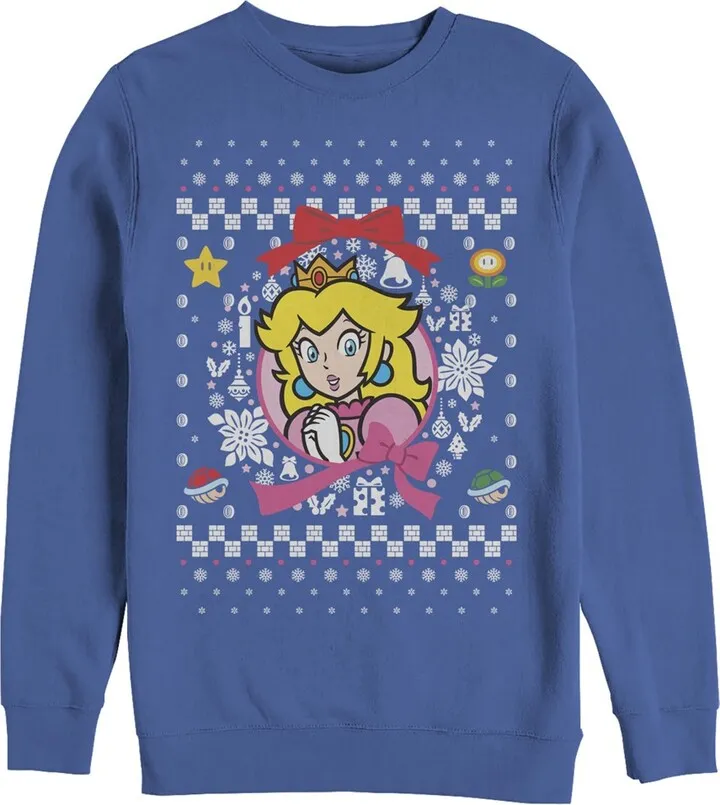 Men's Nintendo Ugly Christmas Peach Wreath Sweatshirt - Royal Blue - Medium