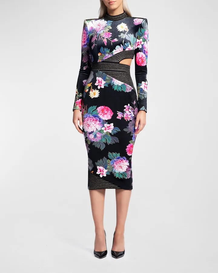 Message to Love Cutout Floral Velvet Midi Dress