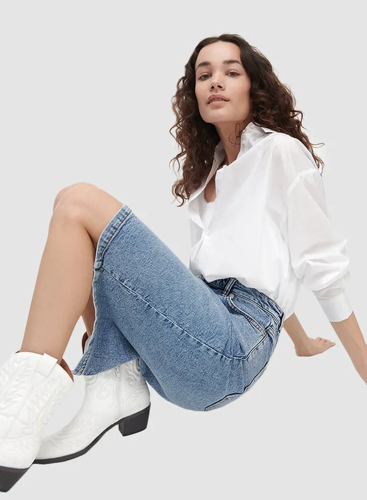 High-Waist Denim Skirt Blue
