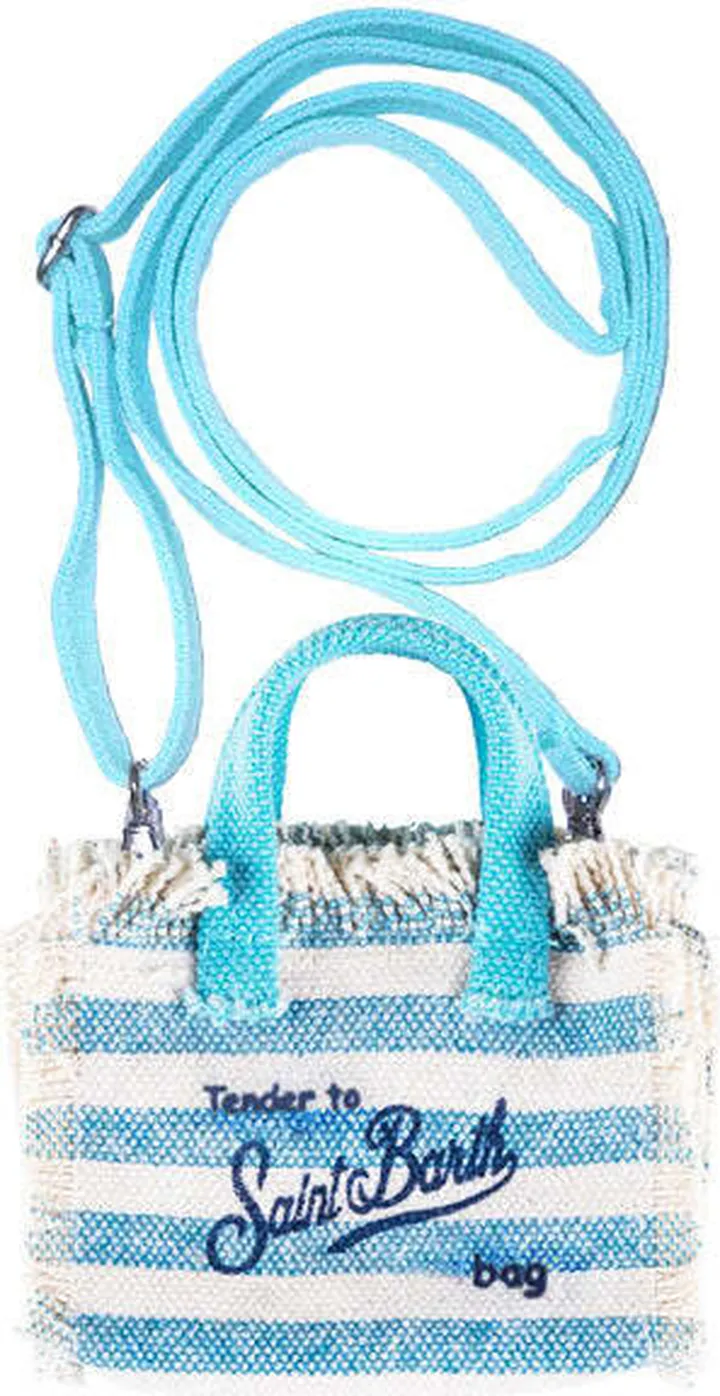 Light Blue Striped Canvas Key Holder With Shoulder Strap