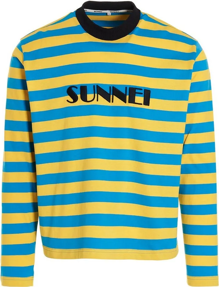 Sunnei Logo Embroidered Striped Crewneck T-Shirt