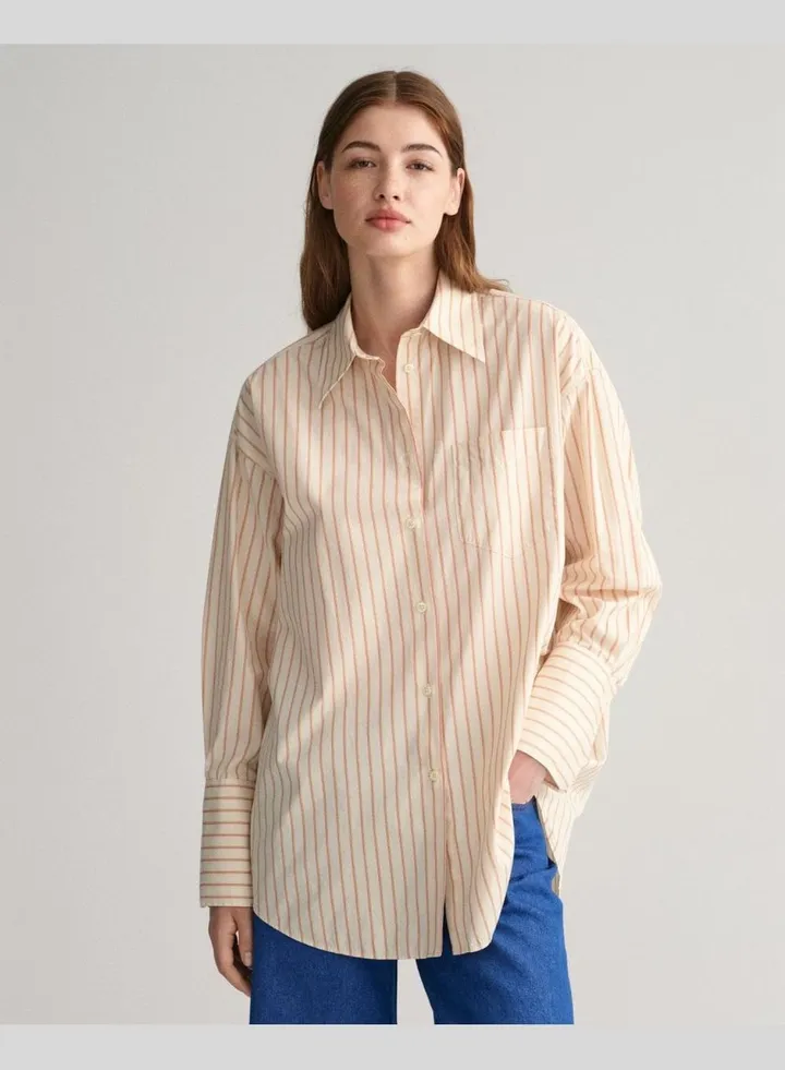 Oversized High Cuffs Striped Poplin Shirt