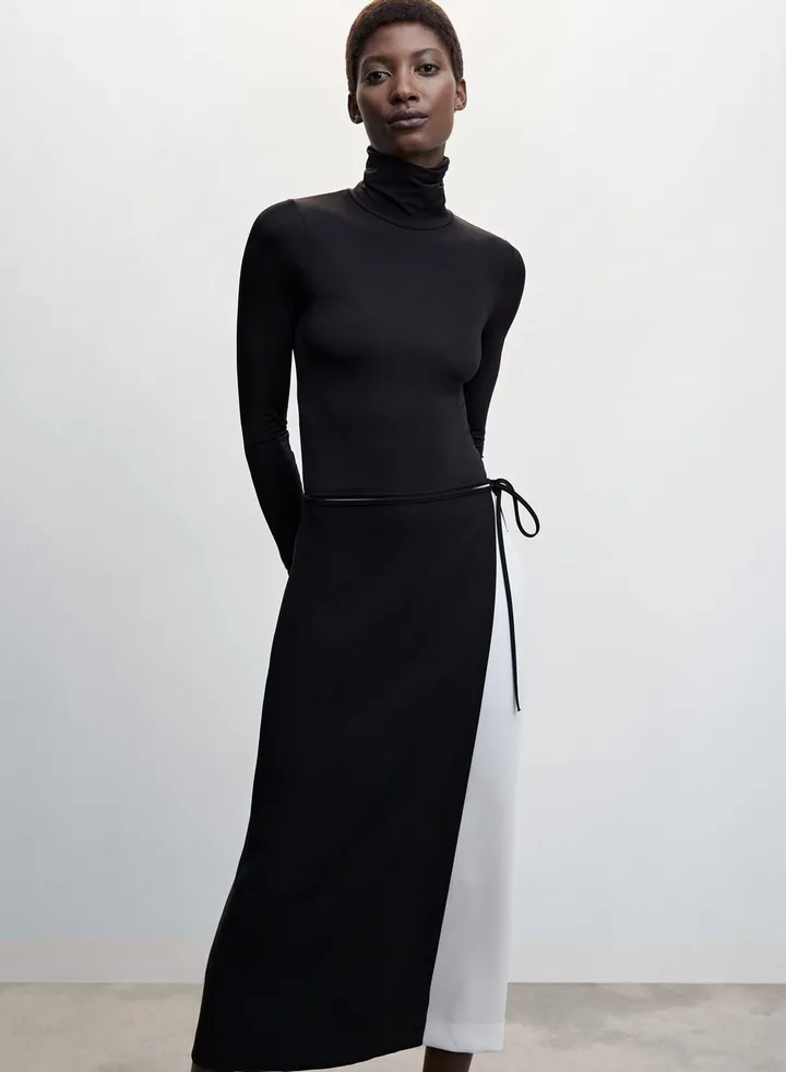 Tie Detail Midi Skirt