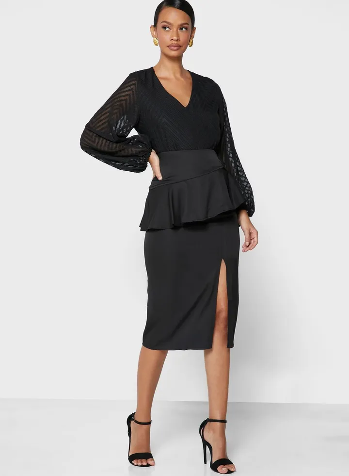 Peplum Slit Skirt