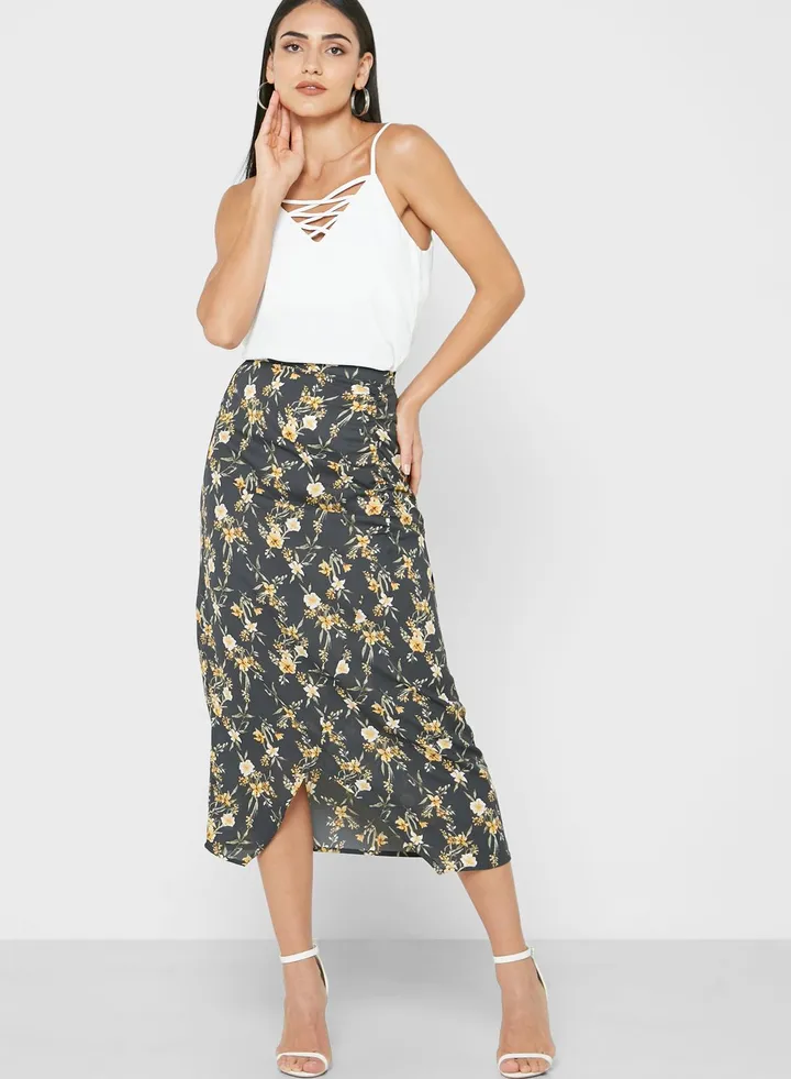 Side Ruched High-Waist Skirt
