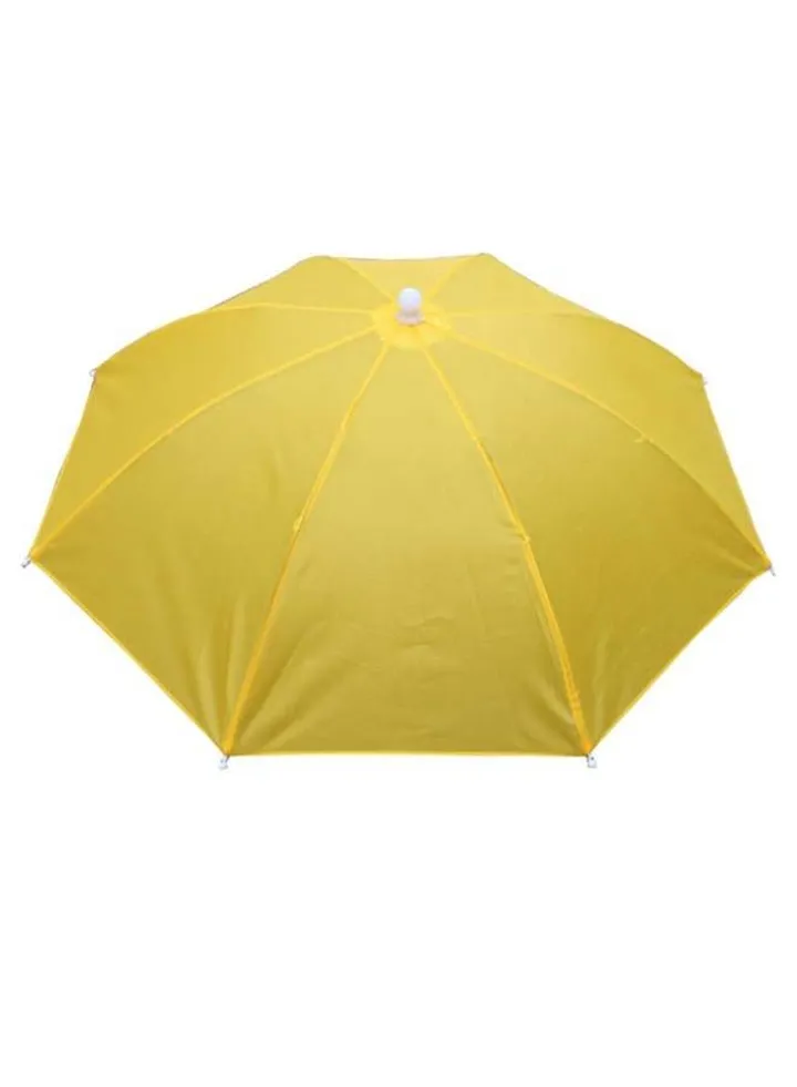 Foldable Headwear Umbrella Hat With Elastic Band Yellow
