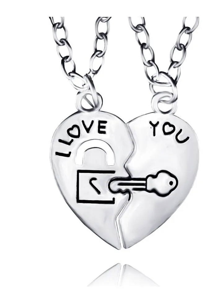 2-Piece Love You Lock And Key Couple Pendant Necklace Set