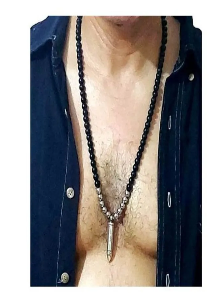 Men's necklace necklace of natural black onyx stones