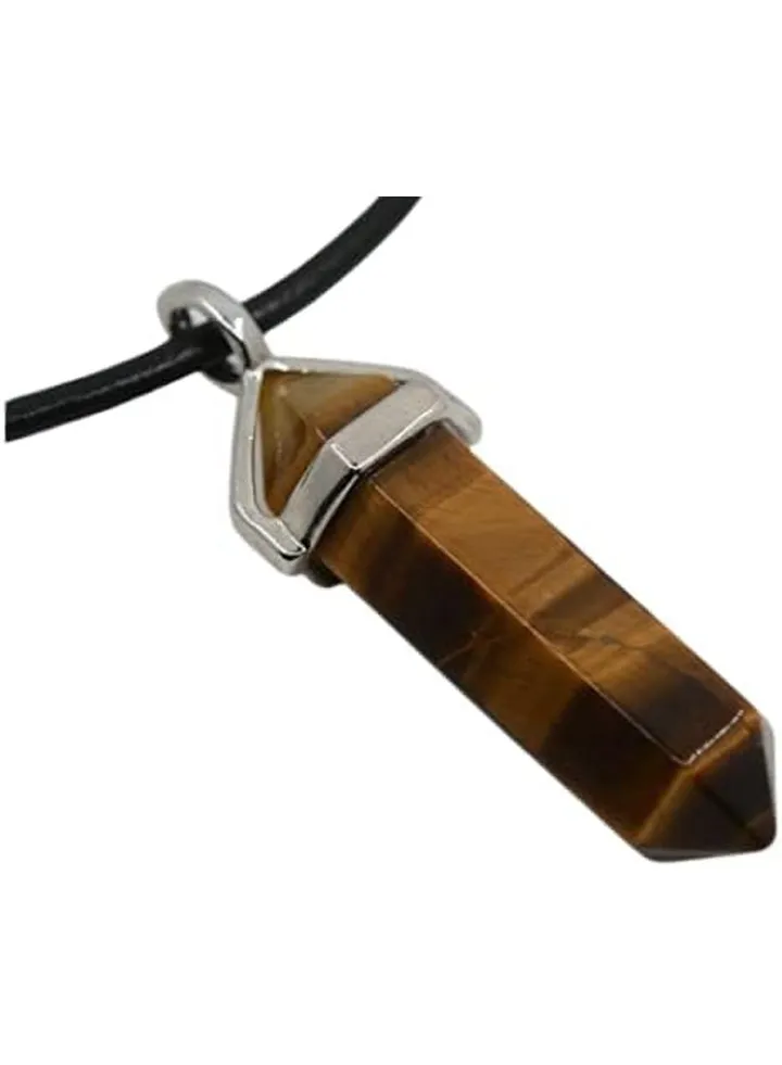 Hexagonal Tiger Eye Crystal Point Pendant Necklace
