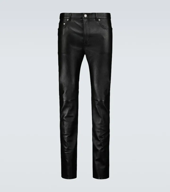 Skinny-fit stretch leather pants