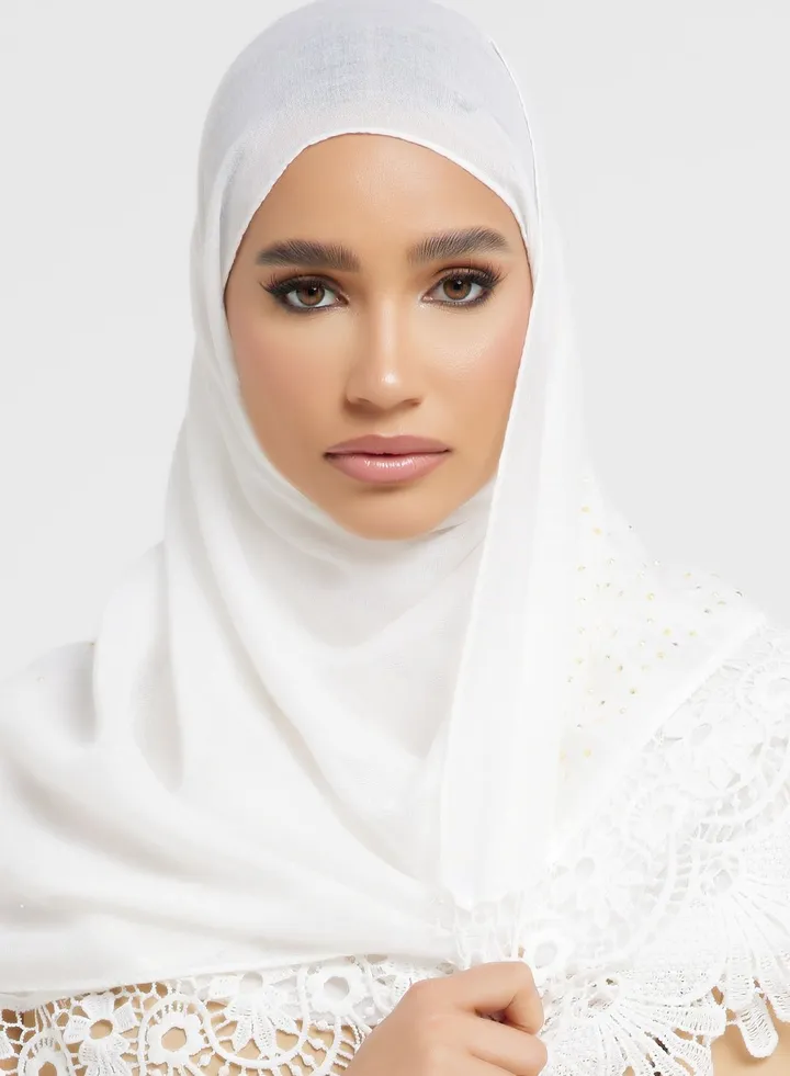 Lace Detail Diamante Long Hijab Scarf